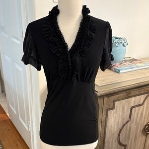 White House Black Market Black Ruffled Blouse